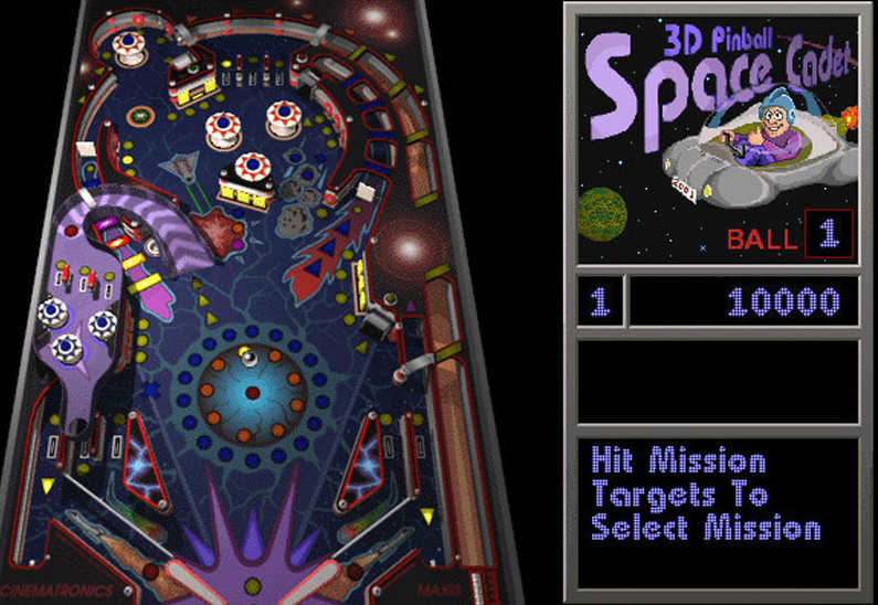 Space Cadet pinball game screenshot