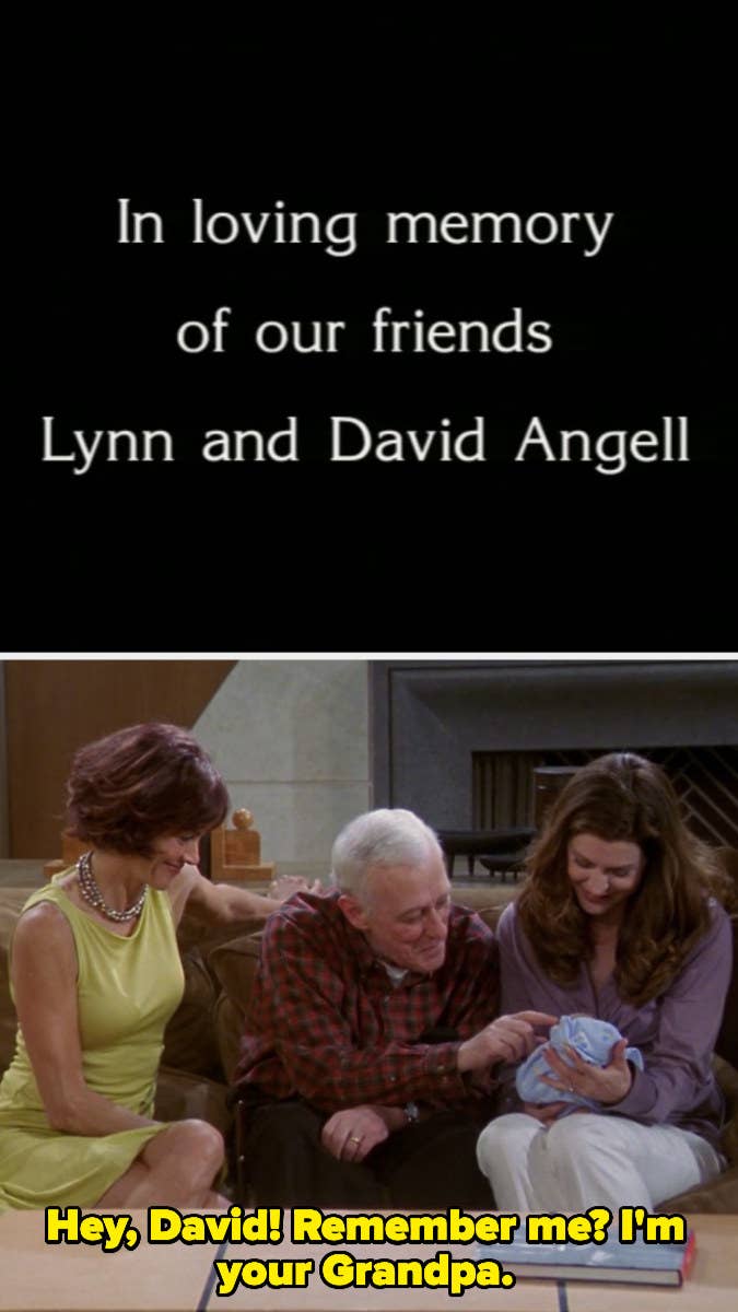 A title card reading &quot;In loving memory of our friends Lynn and David Angell&quot; and Martin Crane calling Niles and Daphne&#x27;s baby &quot;David&quot;