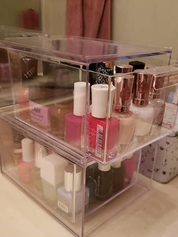 reviewer's boxes filled with nail polishes