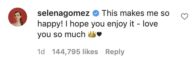 A screenshot of Selena&#x27;s comment