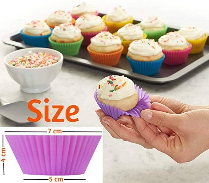A tray full of cupcakes baked in the silicone moulds
