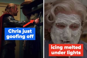 Chris Hemsworth goofing off on Thor set, the icing melting off Mrs Doubtfire's face