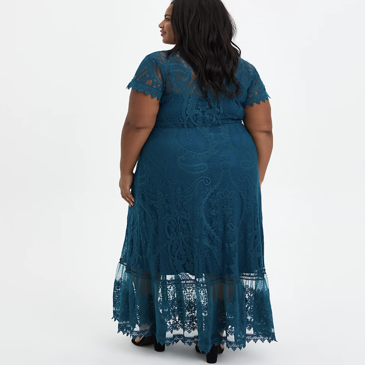 model showing back of dress