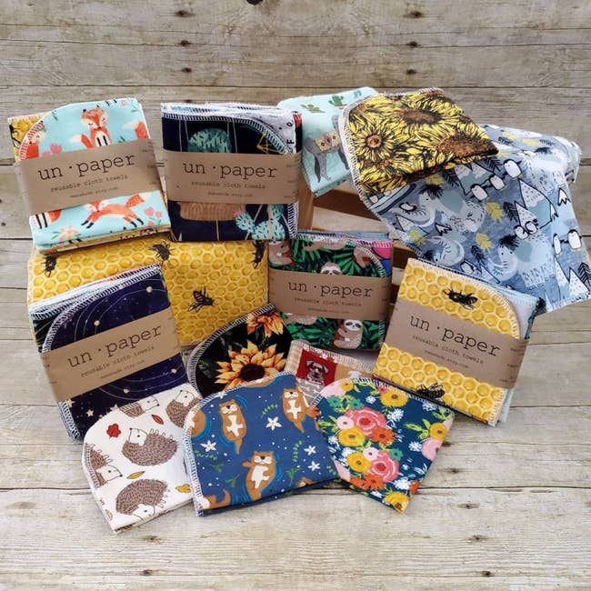 The reusable cloth napkins in a variety of prints and colors