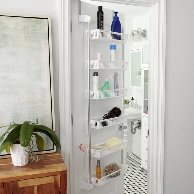 white over the door organizer with six baskets