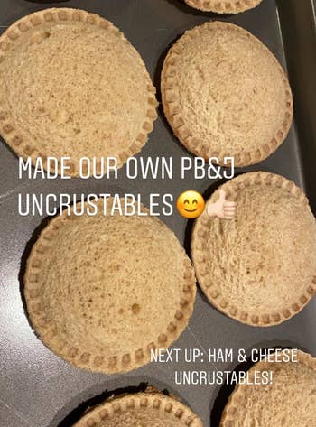 A customer review photo showing homemade uncrustables