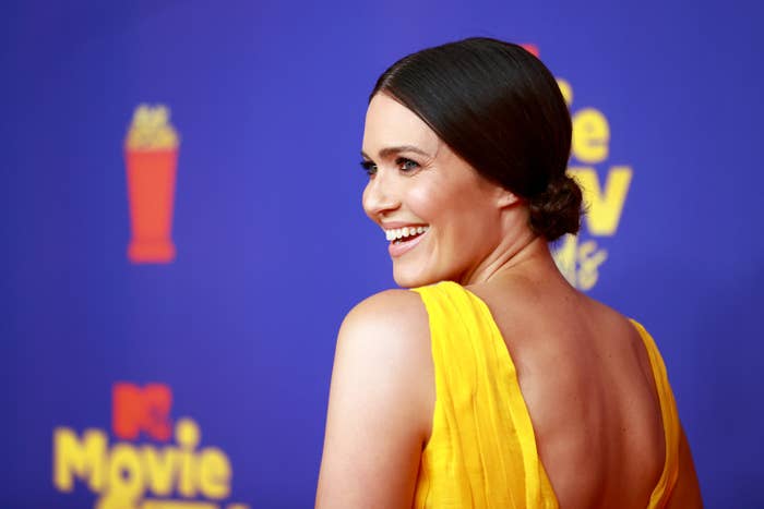 Mandy Moore is pictured smiling at the 2021 MTV Movie &amp;amp; TV Awards