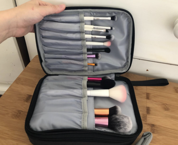 makeup brushes in bag