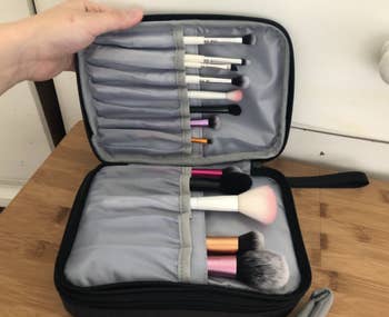 makeup brushes in reviewer's bag