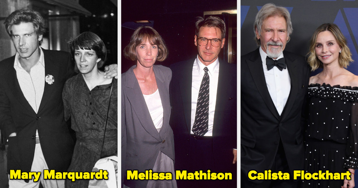 Harrison Ford with two ex-wives and his current wife