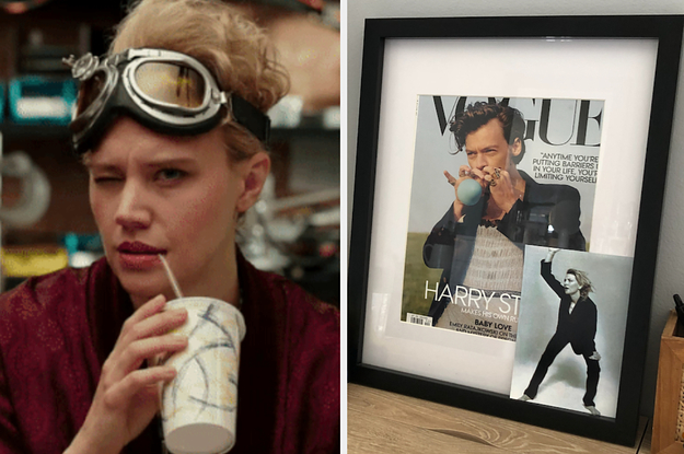Kate McKinnon in "Ghostbusters;" Framed picture of Harry Styles' Vogue cover