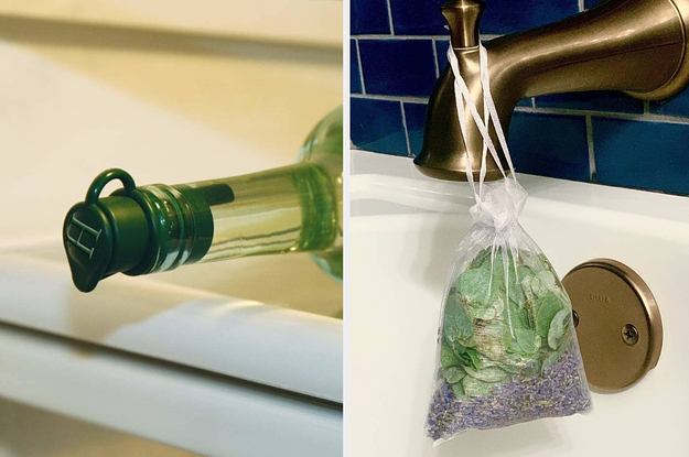 a 5 in 1 wine stopper and a eucalyptus and lavender shower pouch