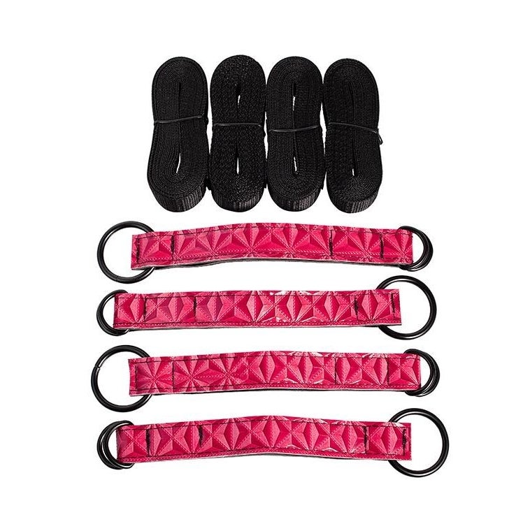 Black cables with pink textured connectors