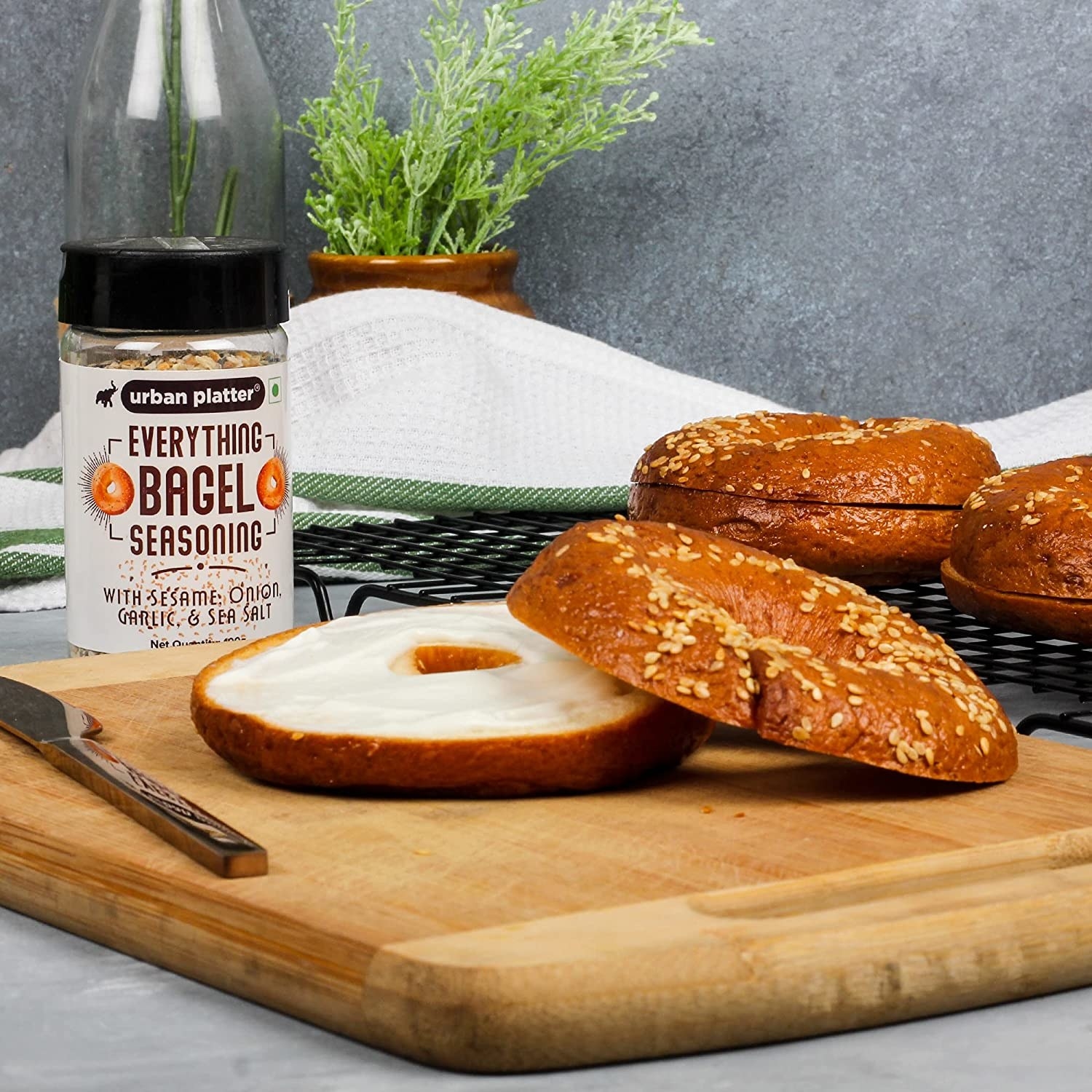 The jar of the seasoning pictured with bagels