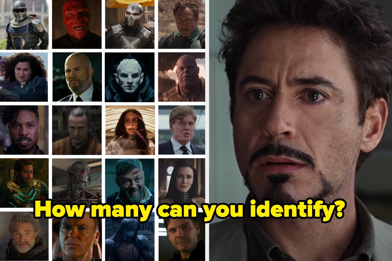 A grid of Marvel villains, Tony Stark thinking, and the text