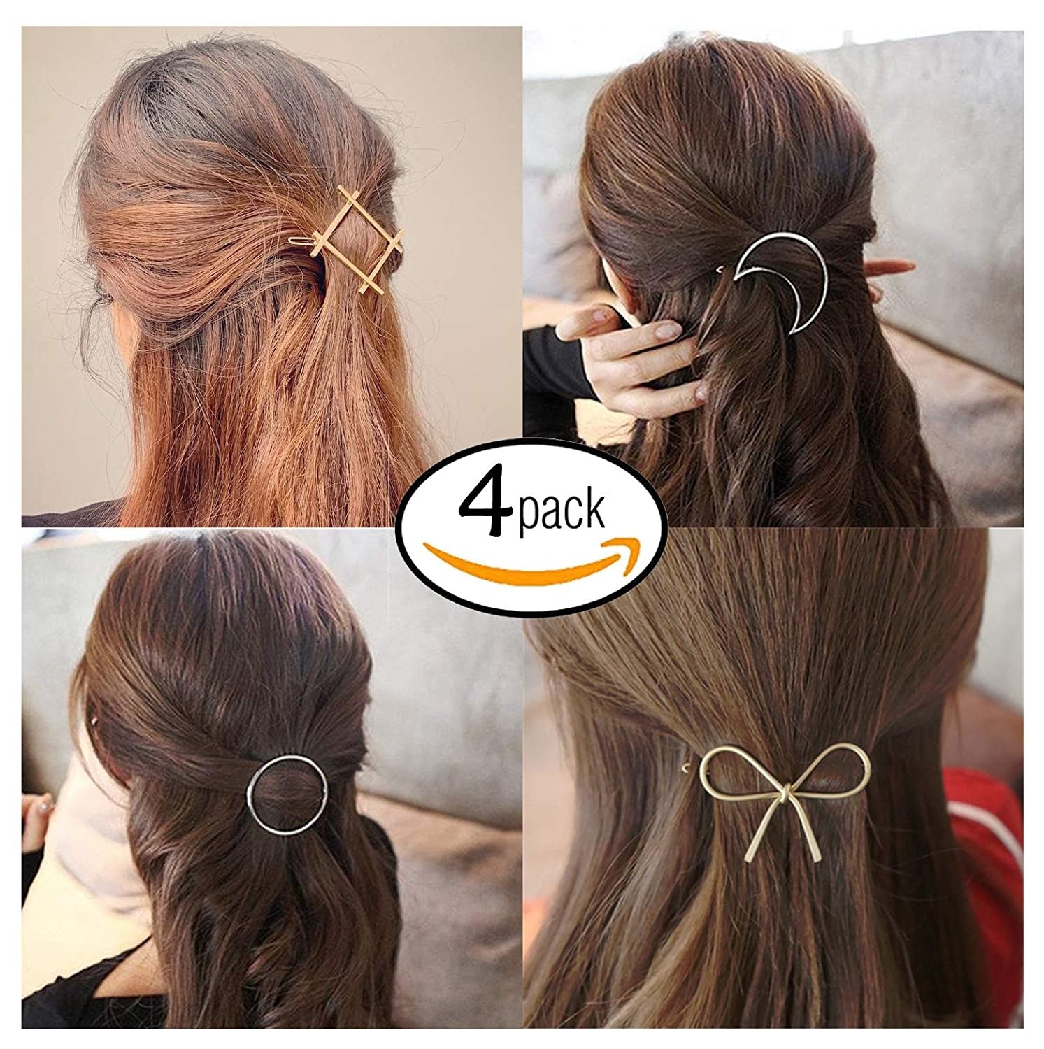 Diamond-shaped, moon-shaped, bow-shaped, and circular hair clips
