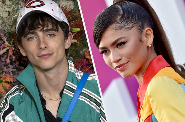Timothée Chalamet and Zendaya are pictured side-by-side in this split image