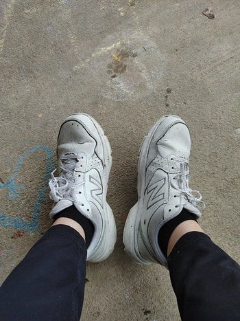 reviewer feet wearing the sneakers