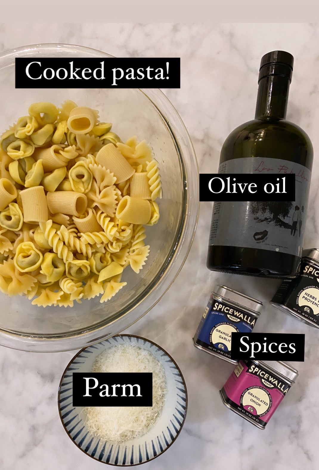 Ingredients for pasta chips.