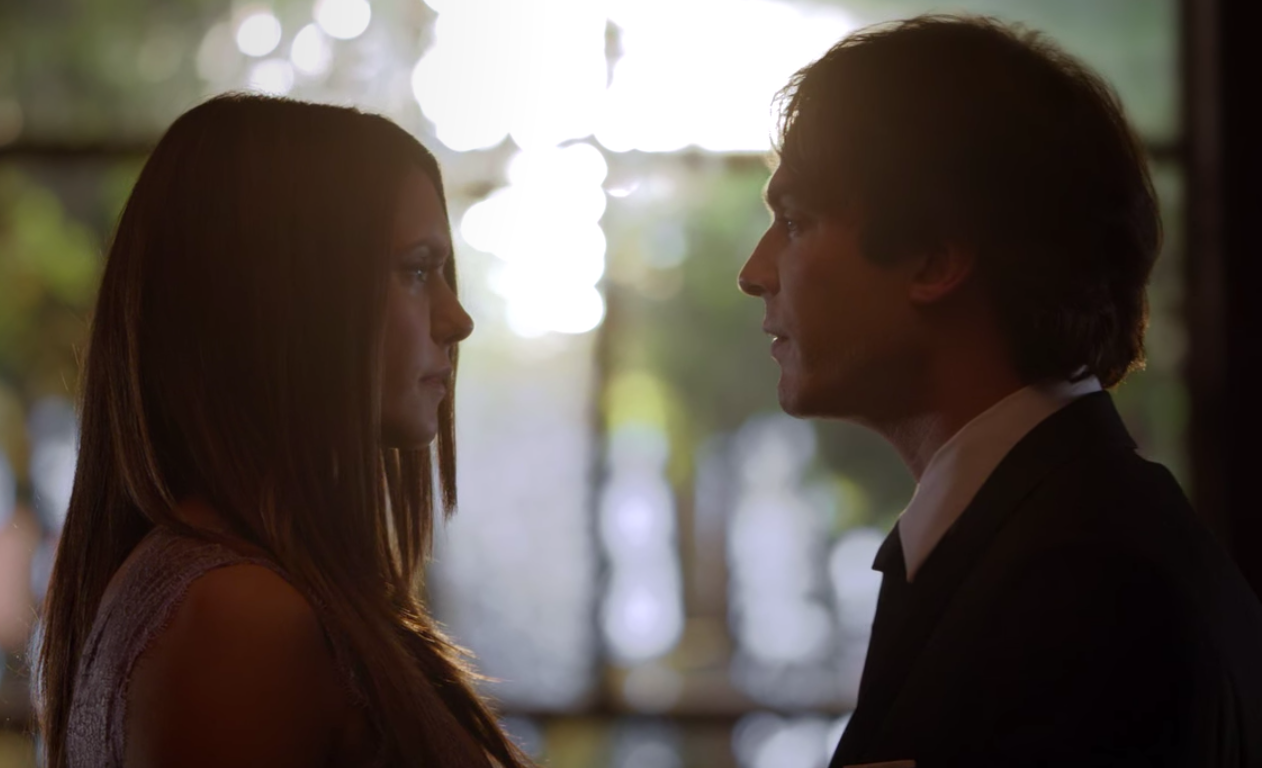 Elena and Damon talk at Bonnie&#x27;s wedding