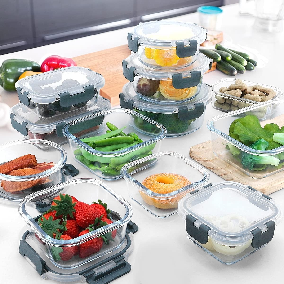 the 24 piece glass food storage set in gray