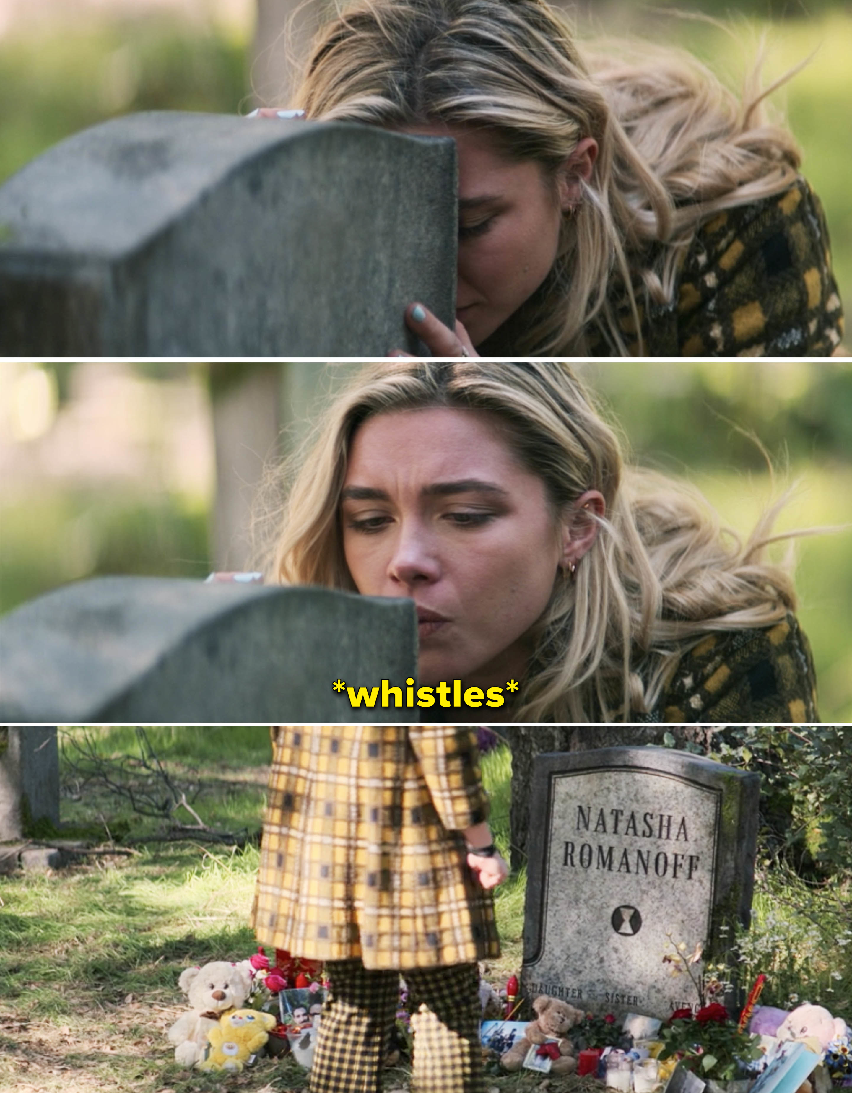 Yelena whistling at Natasha&#x27;s grave