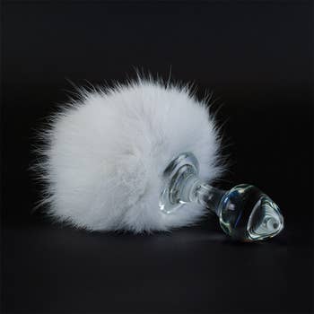 Glass butt plug with white bunny tail