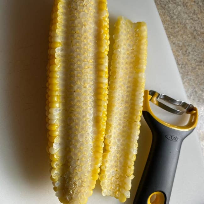 Reviewer's peeled corn with peeler