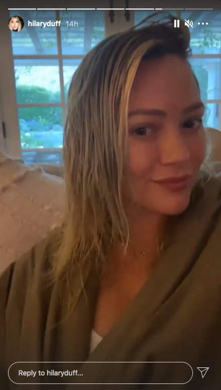 Hilary Duff shows off her green tinted hair in this screenshot from her Instagram Story