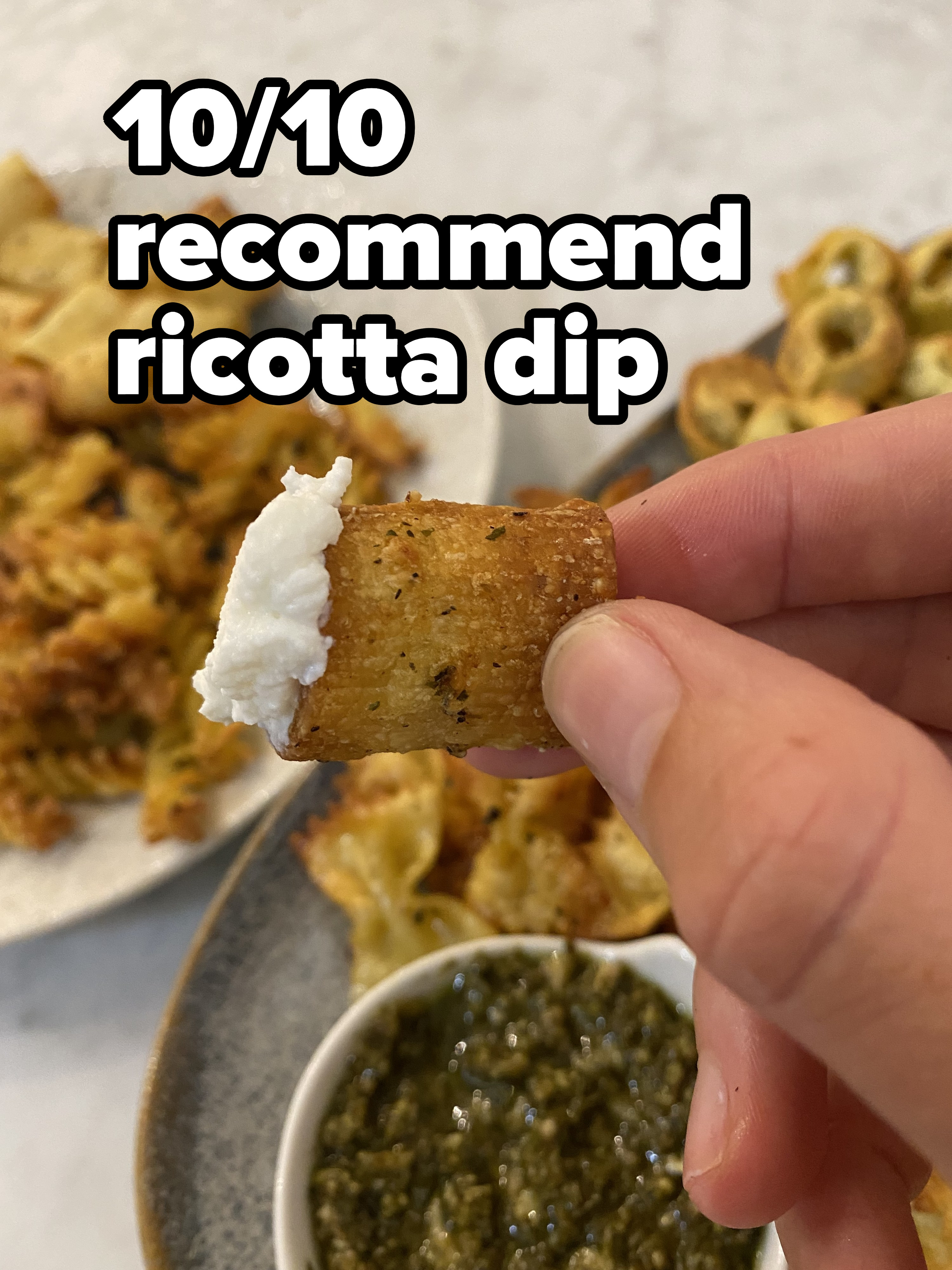 A dipped pasta chip