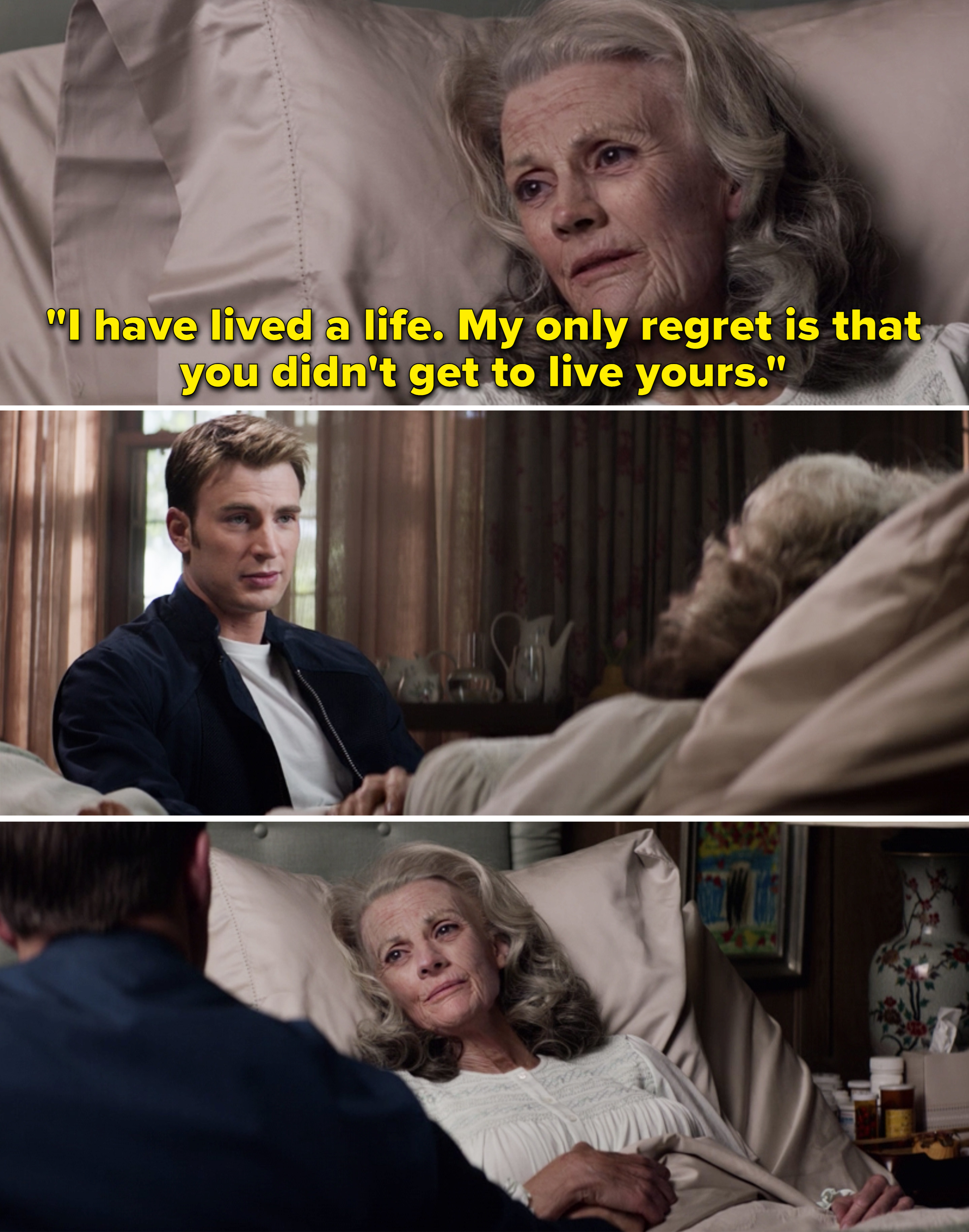 An older Peggy telling Steve, &quot;I have lived a life. My only regret is that you didn&#x27;t get to live yours&quot;
