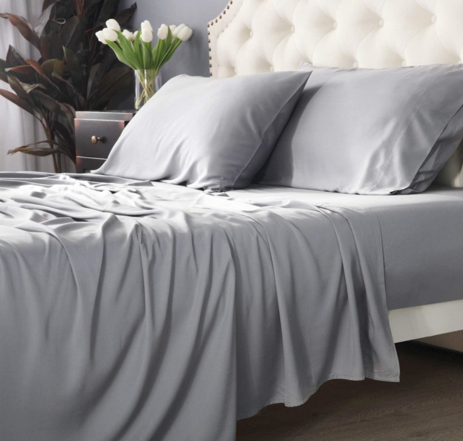 the set of bamboo sheets in light gray