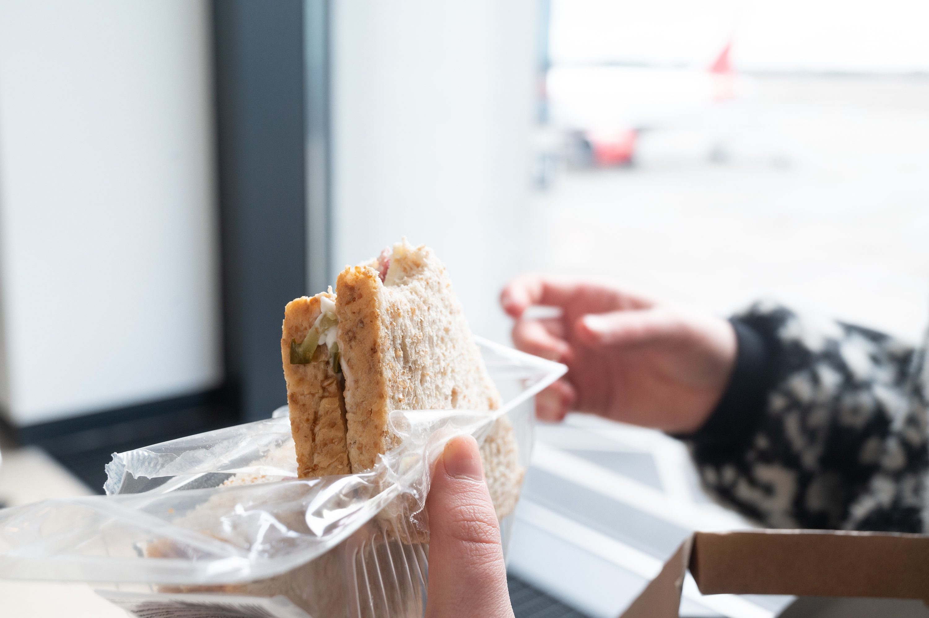 A packed sandwich for a flight