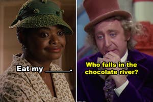 A side-by-side of Minny from "The Help" and Willy Wonka