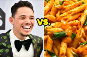 Anthony Ramos and penne vodka with the word "vs" between them