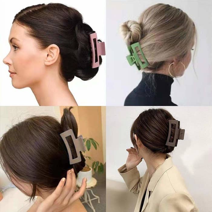 A chart of models showing off their buns in the different colored clips
