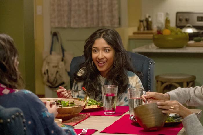 Maitreyi&#x27;s character eating at the dinner table