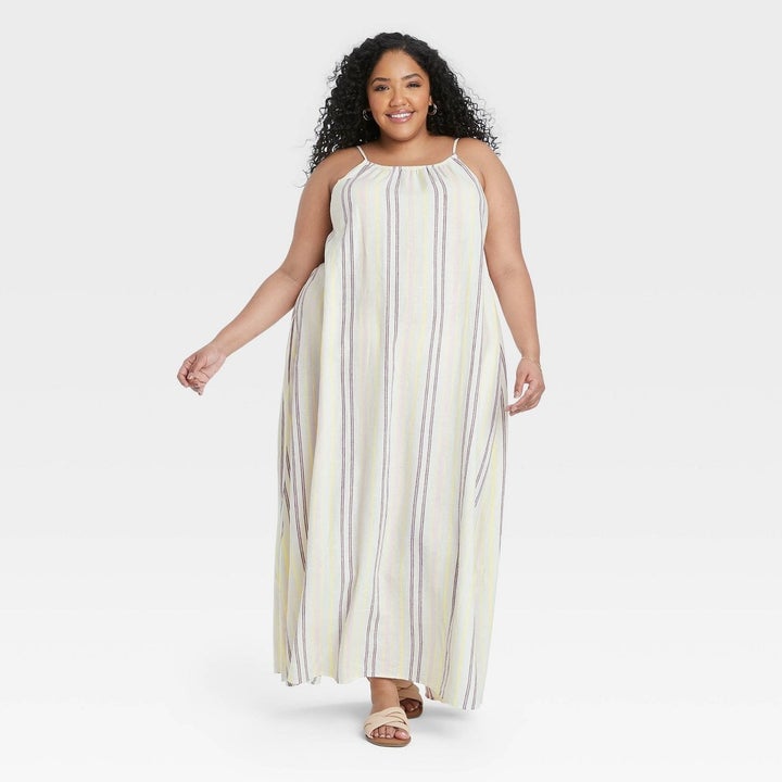 the dress in white with pastel stripes