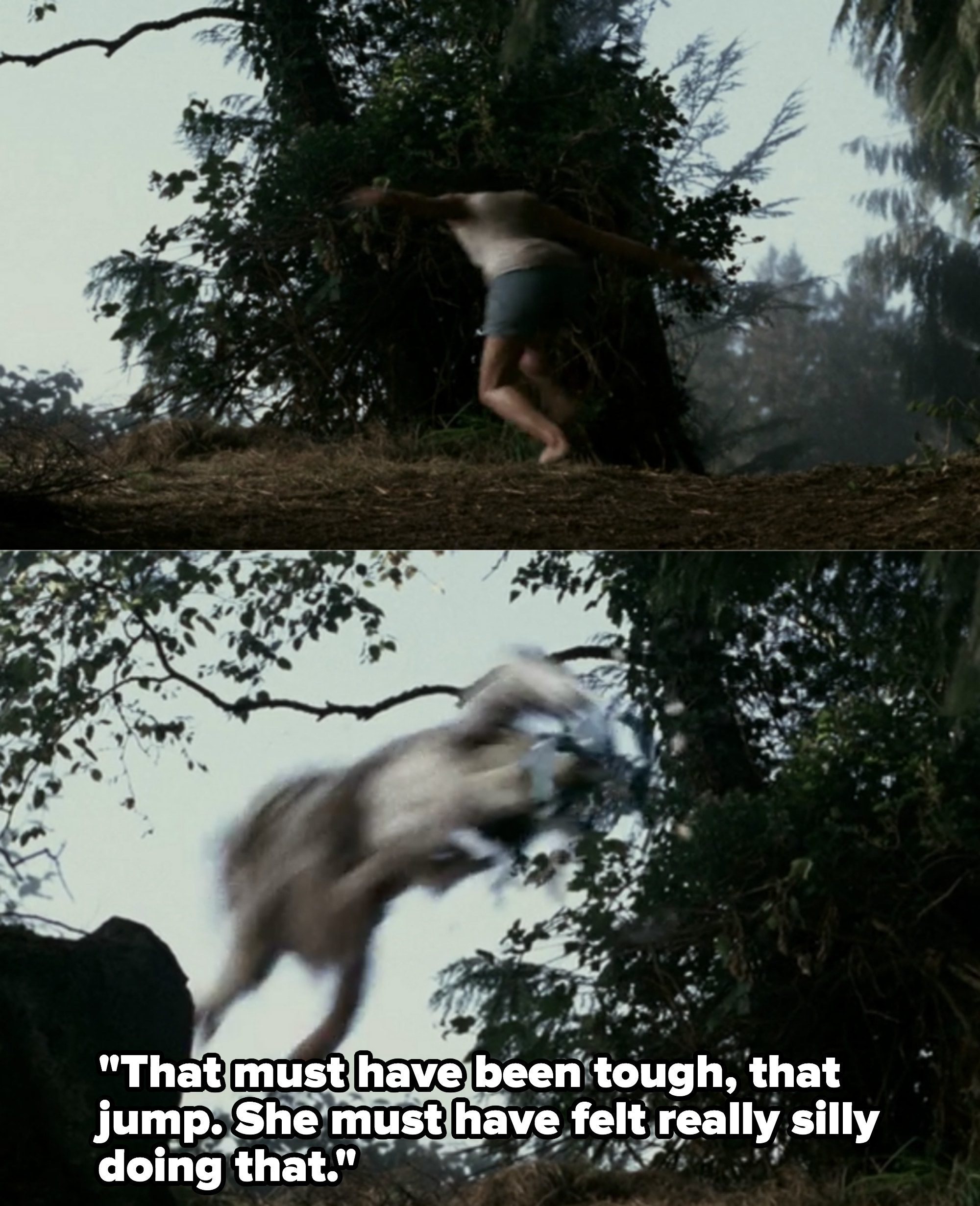 Woman transforms into wolf. Rob: That must have been tough, that jump. She must have felt really silly doing that.