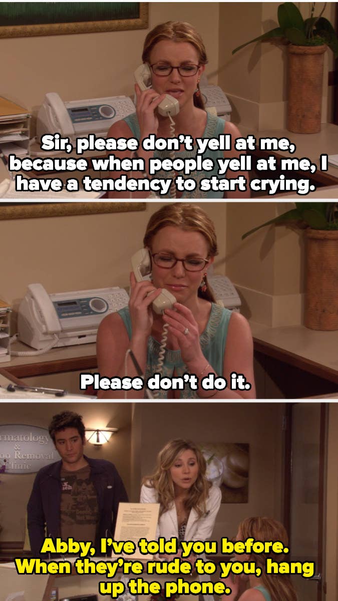 Abby crying on the phone because a patient is being rude to her