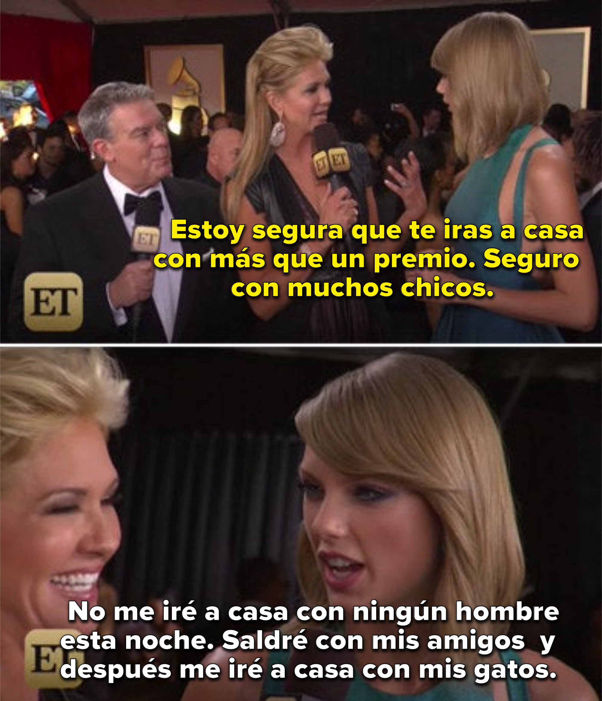 An interviewer telling Taylor she will leave with a lot of men tonight