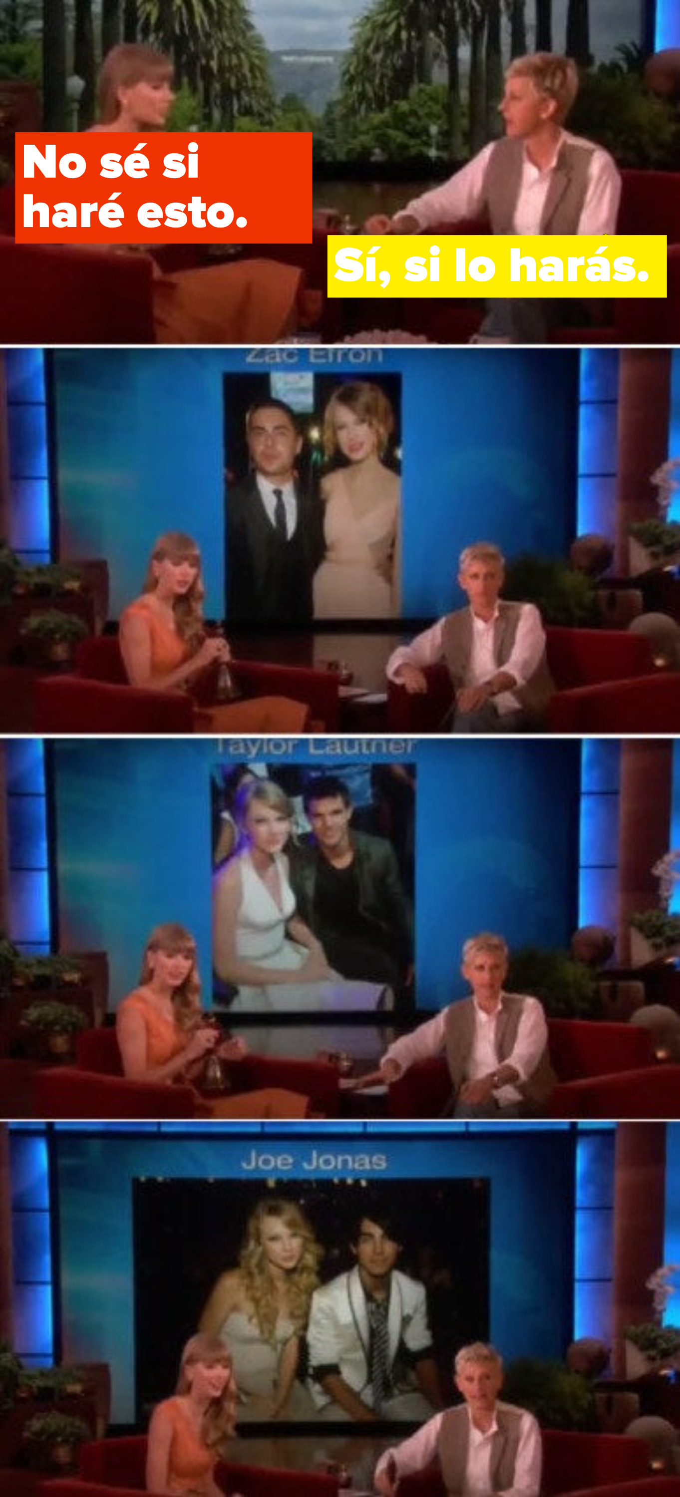 Ellen putting pictures of Taylor&#x27;s exes on a huge screen