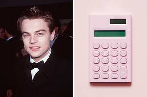 young leonardo dicaprio on the left and a calculator on the right