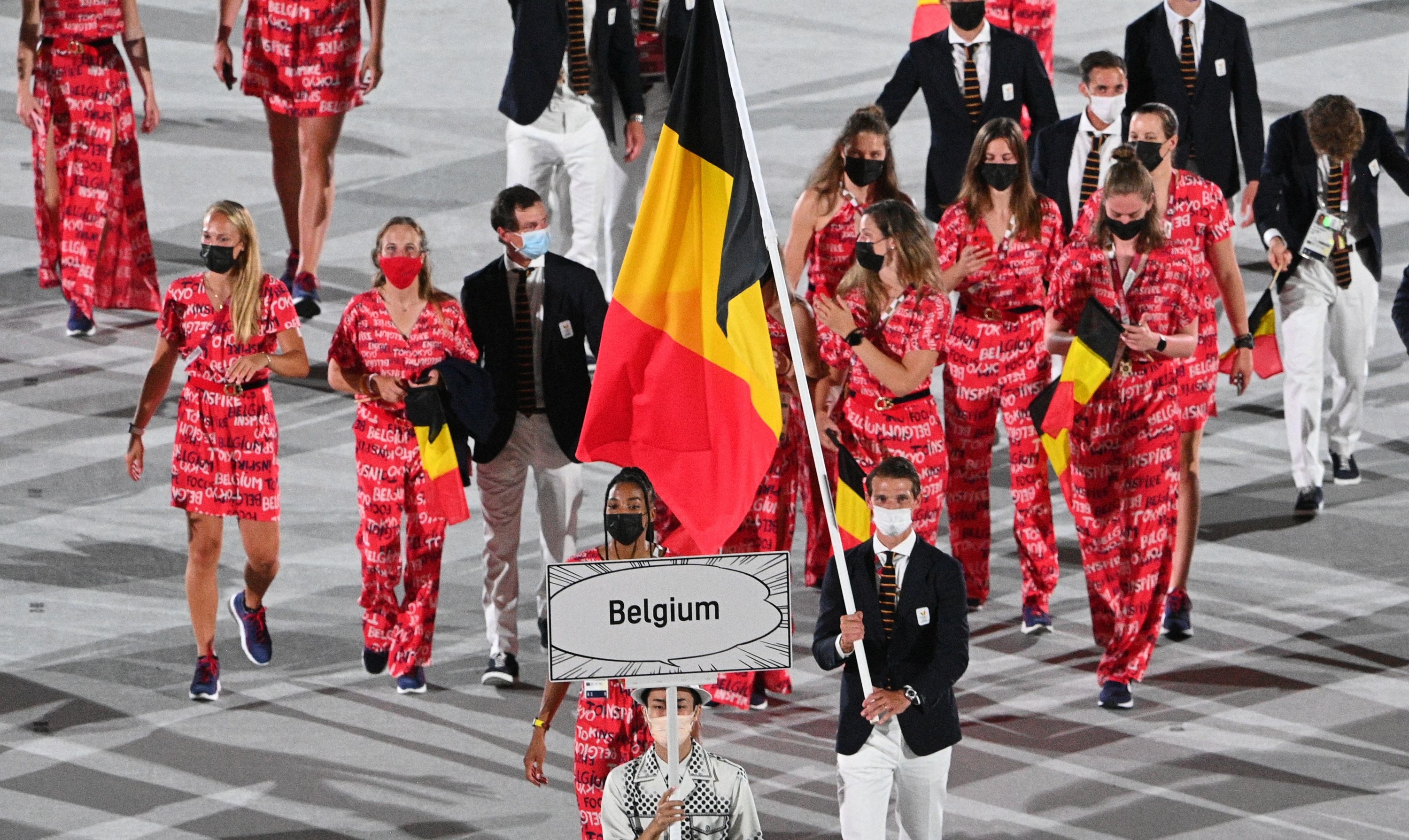 The Belgian athletes wore printed dresses or tops and loose pants