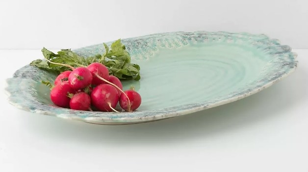 A mint, stoneware serving platter