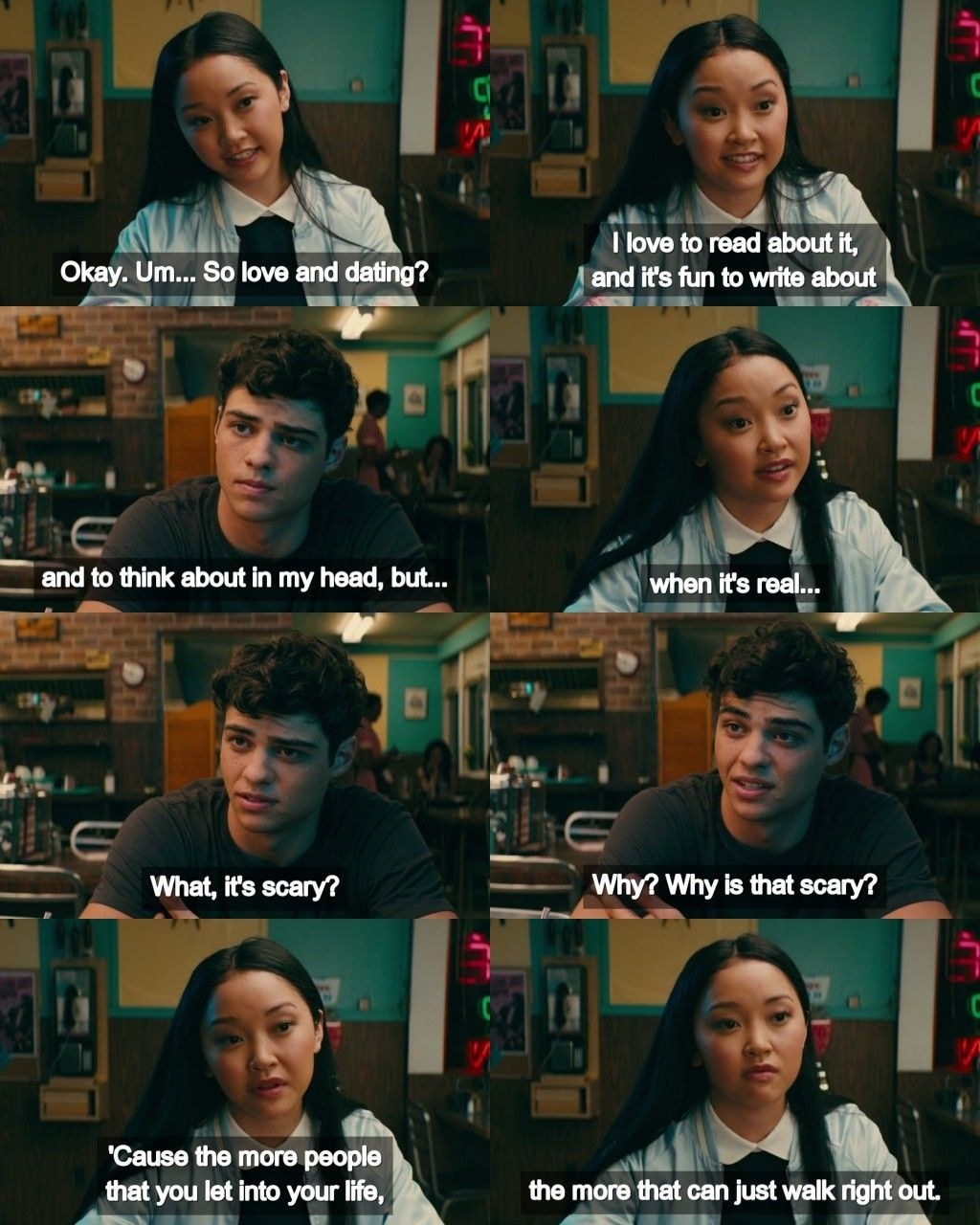 Lara Jean explaining why she&#x27;s afraid of being in a relationship to Peter