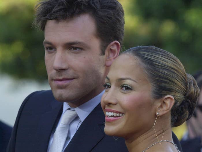 Ben Affleck and Jennifer Lopez are pictured smiling at an event in 2003