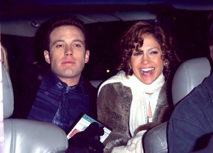 Ben Affleck and Jennifer Lopez are pictured while filming Jersey Girl in New York City