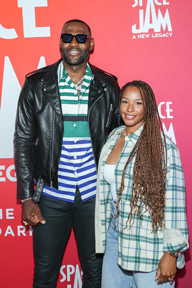 LeBron and Savannah dressed casually on the Space Jam red carpet