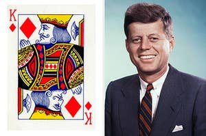 the king of diamonds on the left and john f kennedy on the right